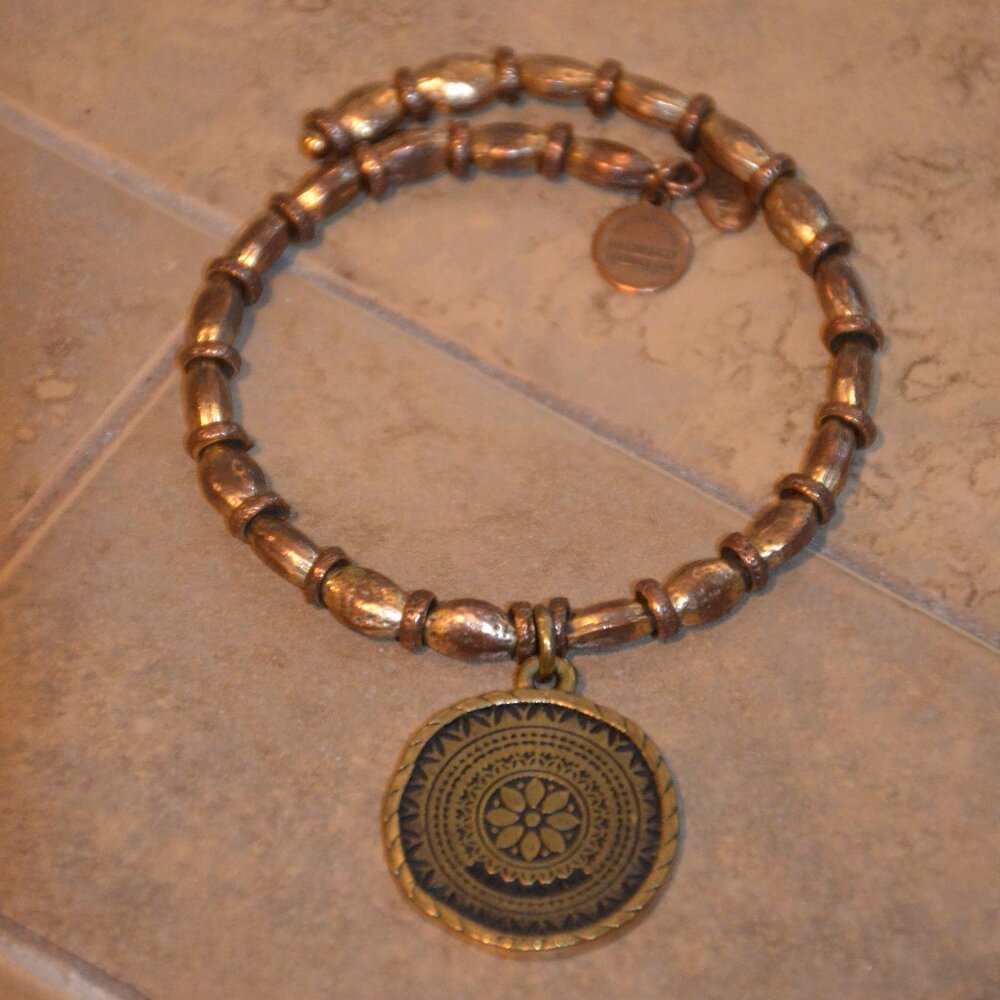 Alex and Ani Slip On Bracelet with Mandala type coin charm